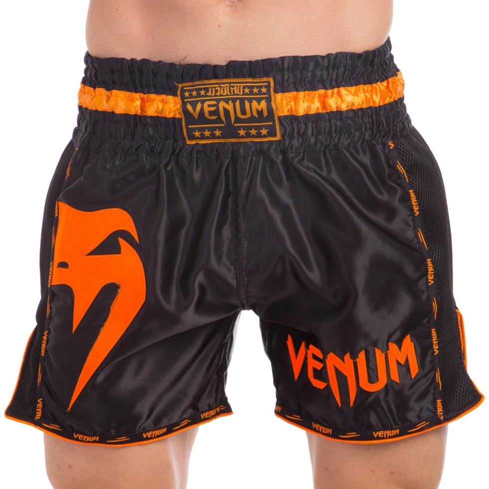Шорти для тайського боксу та кікбоксингу VNM GIANT VL-0231 S-L чорний-помаранчевий від компанії Спортивний інтернет - магазин "One Sport" - фото 1