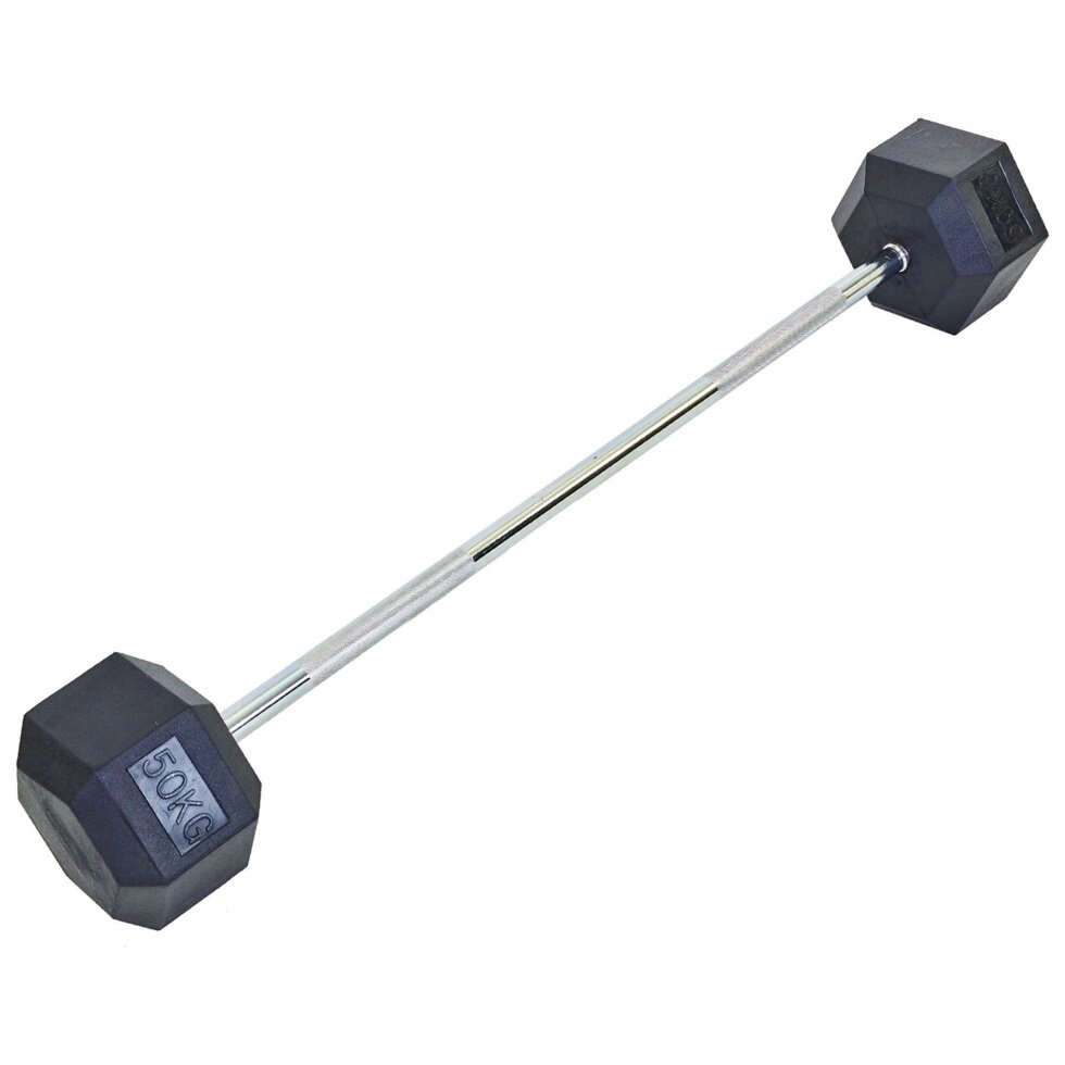 Штанга фіксована пряма обгумована Rubber Hexagon Barbell 50кг Record TA-6230-50 (гриф l-95см) від компанії Спортивний інтернет - магазин "One Sport" - фото 1