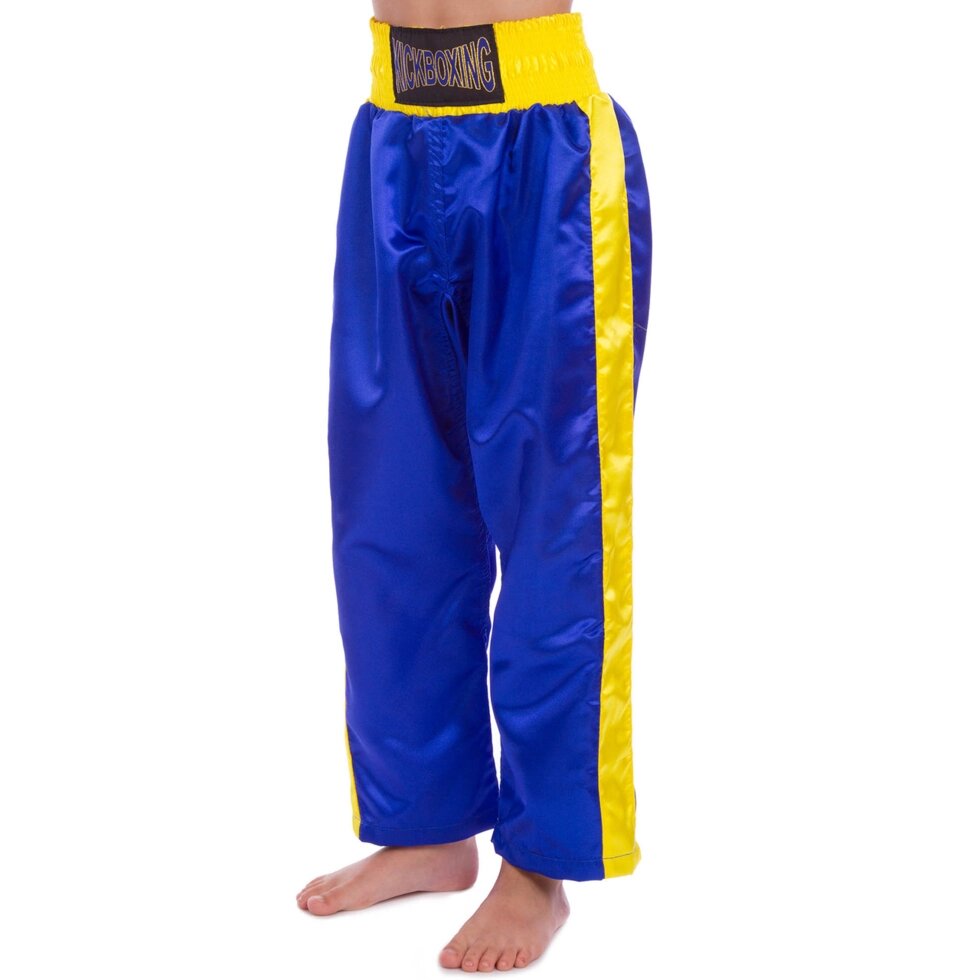 Штани для кікбоксингу дитячі MATSA KICKBOXING MA-6732 6-14р синій-жовтий від компанії Спортивний інтернет - магазин "One Sport" - фото 1