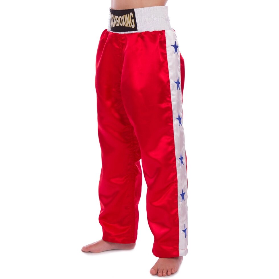Штани для кікбоксингу дитячі MATSA KICKBOXING MA-6735 6-14р червоний-білий від компанії Спортивний інтернет - магазин "One Sport" - фото 1