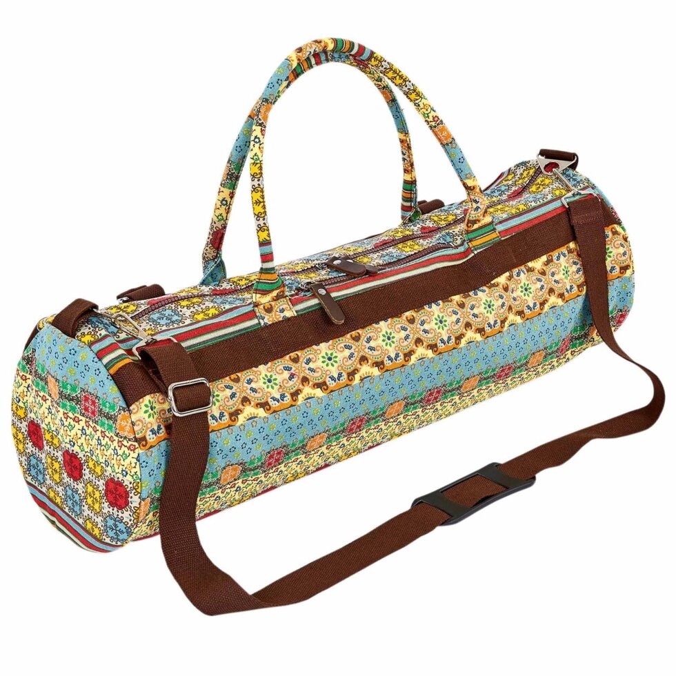 Сумка для йога килимка Yoga bag KINDFOLK FI-6969-3 (розмір 20смх65см, поліестер, бавовна, бежевий-блакитний) від компанії Спортивний інтернет - магазин "One Sport" - фото 1