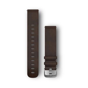 Ремінець Garmin для годинників Forerunner 245/645/Vivoactive/Vivomove (20 мм), темно-коричнева шкіра, срібляста застібка