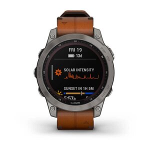 Смарт-годинник Garmin Fenix 7 Sapphire Solar титановий сірий з коричневим шкіряним ремінцем