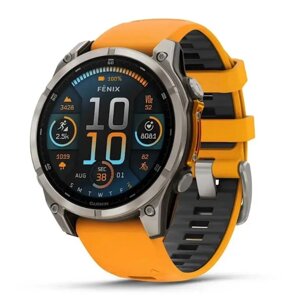 Смарт-годинник Garmin Fenix 8 – 47 мм, AMOLED Sapphire, титан із силіконовим ремінцем кольору Spark Orange/Graphite