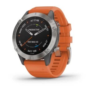 Смарт-годинник Garmin Fenix 6 Sapphire Titanium з помаранчевим ремінцем