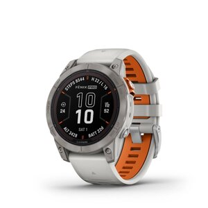 Смарт-годинник Garmin Fenix 7 Pro - Sapphire Solar Edition - титановий корпус з димчасто-сірим/помаранчевим ремінцем