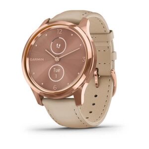 Garmin Vivomove Luxe Smart Watches, Pink 18k, з бежевим ремінцем, виготовленим з італійської шкіри