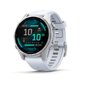 Смарт-годинник Garmin Fenix 8 – 43 мм, AMOLED, сріблястий із силіконовим ремінцем кольору білий камінь