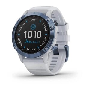Смарт-годинник Garmin Fenix 6 Pro Solar, синій мінерал Titanium з білим ремінцем