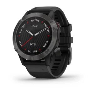 Смарт-годинник Garmin Fenix 6 Sapphire, сіре покриття DLC, з чорним ремінцем