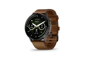 Смарт-годинник Garmin Venu 4 (45 мм) сланцевий із чорним силіконовим ремінцем і коричневим шкіряним ремінцем