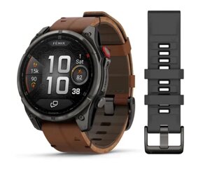 Смарт-годинник Garmin Fenix 8 Pro (51 mm) AMOLED Sapphire, титан Carbon Gray DLC із каштановим шкіряним ремінцем