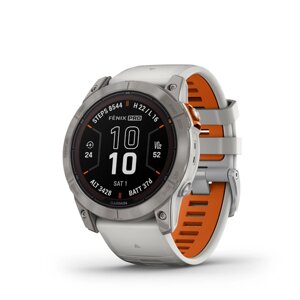 Смарт-годинник Garmin Fenix 7X Pro - Sapphire Solar Edition - титановий корпус з димчасто-сірим/помаранчевим ремінцем