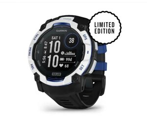 Смарт-годинник Garmin Instinct 3 (50 мм) Solar, колір білий камінь із чорно-синім ремінцем