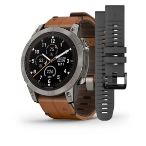 Смарт-годинник Garmin Fenix 7 Pro - Sapphire Solar Edition - титановий корпус з каштановим шкіряним ремінцем