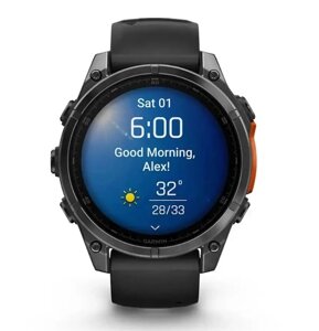 Смарт-годинник Garmin Fenix 8 – 47 мм, AMOLED, сланцево-сірий з чорним силіконовим ремінцем