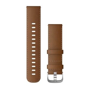 Ремінець Garmin для годинників Vivoactive 4, Venu 2 (22 мм), коричневий шкіряний із сріблястою застібкою