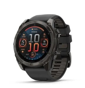 Смарт-годинник Garmin Fenix 8 – 51 мм, AMOLED Sapphire, титан з DLC-покриттям Carbon Gray і силік. ремін. чор/сір. кол.