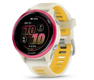 Смарт-годинник Garmin Forerunner 570 (42 мм), малиновий алюмінієвий безель з ремінцем кольору слонової кістки/манго