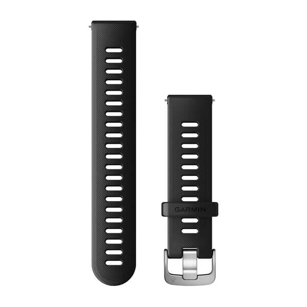 Ремінець Garmin 20 мм для годинників Venu, Vívoactive, Forerunner та інших, чорний зі сріблястою застібкою від компанії Garmin - фото 1