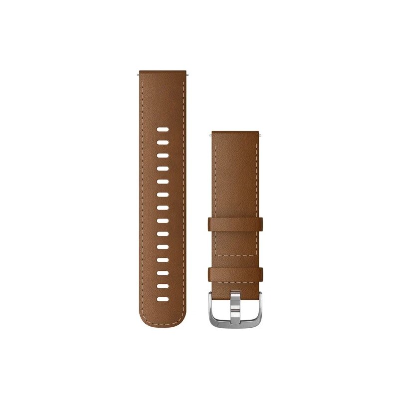 Ремінець Garmin для годинників Vivoactive 4, Venu 2 (22 мм), коричневий шкіряний із сріблястою застібкою від компанії Garmin - фото 1