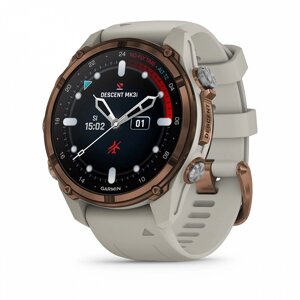 Смарт-годинник Garmin Descent Mk3i - 43 мм, бронзовий титан PVD, силіконовий ремінець французького сірого кольору