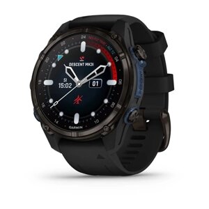 Смарт-годинник Garmin Descent Mk3i - 43 мм, титан Carbon Grey DLC із чорним силіконовим ремінцем