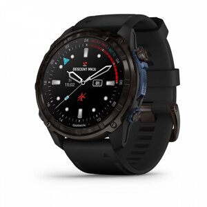 Смарт-годинник Garmin Descent Mk3i - 51 мм, титан Carbon Grey DLC з чорним силіконовим ремінцем