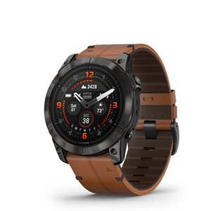 Смарт-годинник Garmin Epix Pro (Gen 2) - Sapphire Edition 51 mm - титан DLC Carbon з каштановим шкіряним ремінцем