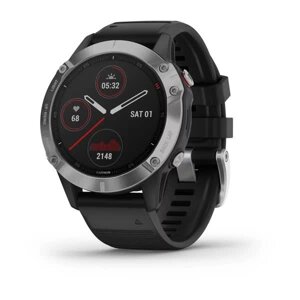 Смарт-годинник Garmin Fenix 6 сріблястий з чорним ремінцем