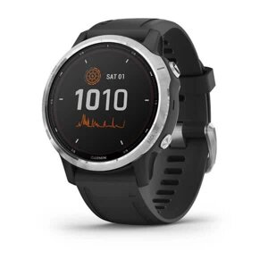 Смарт-годинник Garmin Fenix 6S Solar сріблястий з чорним ремінцем