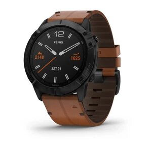 Смарт-годинник Garmin Fenix 6X Sapphire чорний з DLC-покриттям і каштановим шкіряним ремінцем