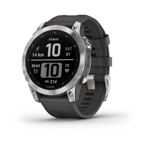 Смарт-годинник Garmin Fenix 7 сріблястий з ремінцем сірий графіт