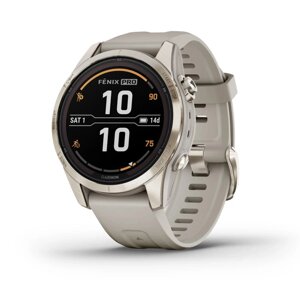 Смарт-годинник Garmin Fenix 7S Pro - Sapphire Solar Edition - ніжно-золотистий зі світло-пісочним ремінцем