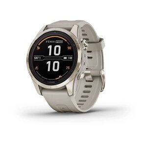 Смарт-годинник Garmin Fenix 7S Pro - Sapphire Solar Edition - ніжно-золотистий зі світло-пісочним ремінцем