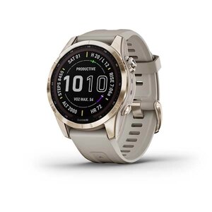 Смарт-годинник Garmin Fenix 7S Sapphire Solar золотавий титановий зі світло-бежевим ремінцем