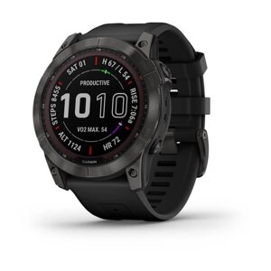 Смарт-годинник Garmin Fenix 7X Sapphire Solar титановий DLC сірий карбон з чорним ремінцем