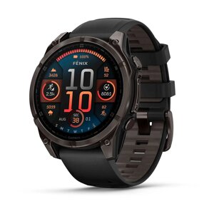 Смарт-годинник Garmin Fenix 8 – 47 мм AMOLED Sapphire, титан DLC Carbon Gray та чорно-сірий силіконовий ремінець