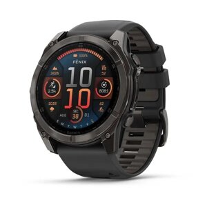 Смарт-годинник Garmin Fenix 8 – 51 мм, AMOLED Sapphire, титан DLC Carbon Gray і чорно-сірий силіконовий ремінець