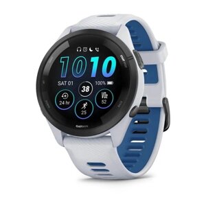 Смарт-годинник Garmin Forerunner 265 з чорним безелем, білим корпусом та біло-синім силіконовим ремінцем