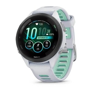 Смарт-годинник Garmin Forerunner 265s з чорним безелем, білим корпусом та біло-неотропік силіконовим ремінцем