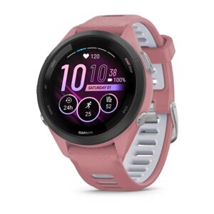 Смарт-годинник Garmin Forerunner 265s з чорним безелем, рожевим корпусом та рожево-сірим силіконовим ремінцем