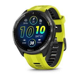 Смарт-годинник Garmin Forerunner 965 з карбоново-сірим титановим безелем, чорним корпусом та жовтим силіконовим ремінцем