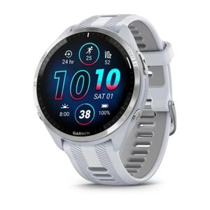 Смарт-годинник Garmin Forerunner 965 з титановим безелем, білим корпусом та біло-сірим силіконовим ремінцем