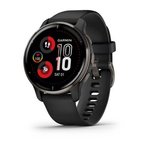 Смарт-годинник Garmin Venu 2 Plus чорний з сірим безелем та чорним силіконовим ремінцем