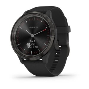 Смарт-годинник Garmin Vivomove 3 з сірим сталевим безелем, чорним корпусом і ремінцем