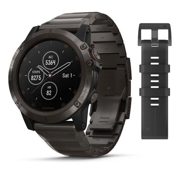 Смарт-годинник Garmin Fenix 5X Plus Sapphire Carbon Gray DLC Titanium з титановим ремінцем від компанії Garmin - фото 1