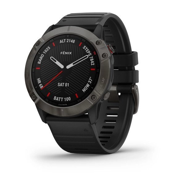 Смарт-годинник Garmin Fenix 6X Sapphire Carbon Grey DLC з чорним ремінцем від компанії Garmin - фото 1