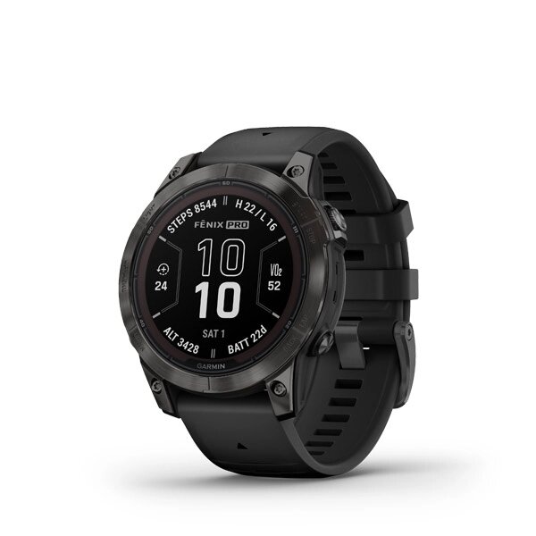 Смарт-годинник Garmin Fenix 7 Pro - Sapphire Solar Edition - темно-сірий титан DLC Carbon з чорним ремінцем від компанії Garmin - фото 1