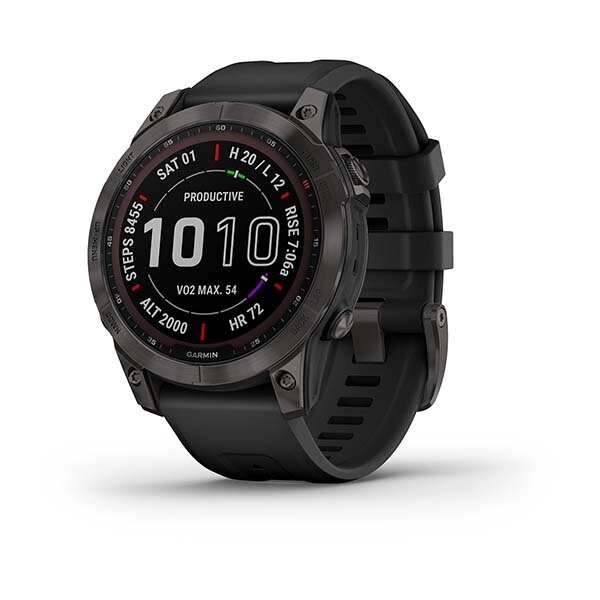 Смарт-годинник Garmin Fenix 7 Sapphire Solar титановий чорний DLC з чорним ремінцем від компанії Garmin - фото 1